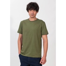 %100 Pamuk Basic Tişört Rahat Kalıp Unisex Günlük Spor T-Shirt Haki Yeşil