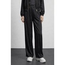 Leopar Desenli Düz Kesim Siyah Pantolon