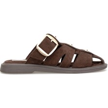 Ayakkabı Fuarı Elit PM183 K282 Kadın Düz Terlik Kahverengi