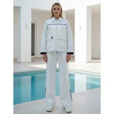 Swift Deri Detaylı Ekru Pantolon