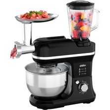 MidasTech Siyah Standlı Mikser - Blender Seti 3ın1 Kıyma Mak. Aparatı 5 Kadem. Hız Ayar 4.5lt Hazne - 1.5lt