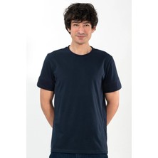 %100 Pamuk Basic Tişört Rahat Kalıp Unisex Günlük Spor T-Shirt Lacivert
