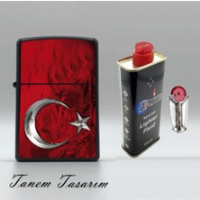 Tanem Türk Bayrağı Siyah - Benzinli Çakmak(X-Lite Benzin Gazı 125 ml ve 5'li Çakmak Taşı Hediyedir)