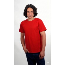 %100 Pamuk Basic Tişört Rahat Kalıp Unisex Günlük Spor T-Shirt Kırmızı
