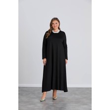 Moda Kristal Kumaş Tesettür Uzun Elbise 130 cm – Haki Siyah Lacivert Rahat Kalıp Günlük Şık Elbise