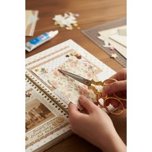 Kolbi Craft Çiçek Motifli Gold Vintage Makas Scrapbook Nişan Bullet Journal Nakış Makası Çelik