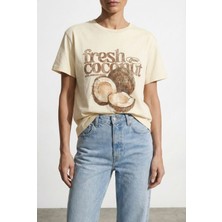 Baskı Detaylı Sarı T-Shirt