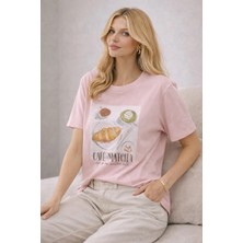 Baskı Detaylı Pembe T-Shirt