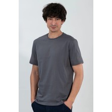 %100 Pamuk Basic Tişört Rahat Kalıp Unisex Günlük Spor T-Shirt Füme