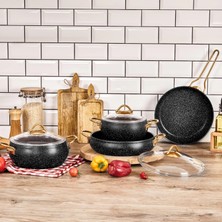 Taç Luna 7 Parça Granit Tencere Seti Krem Gold Saplı