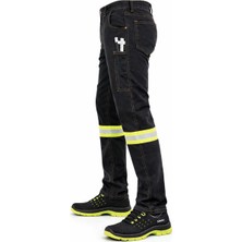 Önlem İş | Likralı Siyah Denim Reflektörlü Iş Pantolonu – Kargo ve Kumpas Cepli Dayanıklı Işçi Pantolonu