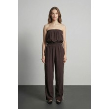 Şerit Detaylı Kahverengi Tulum