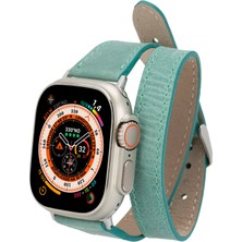 BloominBag Alpıne Slim Double Tour Aqua Hakiki Deri Apple Watch Kordonu - 44/45/46/49MM