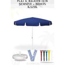 Penthouse Bükülebilir Plaj Bahçe Balkon Şemsiyesi Ince Branda Kumaş 2 Metre 8 Telli ( Bidon + Kazık )