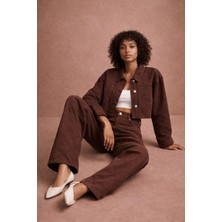 Baklava Desenli Kahverengi Kısa Kot Ceket