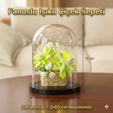 Kobe Fanuslu Işıklı LEGO Tarzı Çiçek Sepeti Yapı Blok Seti – 206 Parça, LED Peri Işıklı Fanus 13 cm