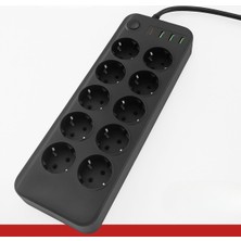 MidasTech  Akım Korumalı Termal Uzatma Kablosu – 10 Priz, 2 USB ve 2 Type-C Girişli, Güçlü Çoklu Priz