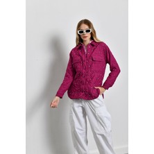 Fuşya Kapitone Taş Detaylı Ince Mont