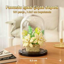 Kobe Fanuslu Işıklı LEGO Tarzı Çiçek Sepeti Yapı Blok Seti – 181 Parça, LED Peri Işıklı Fanus 13 cm