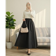 Modamorfo Beli Lastikli Cepli Paraşüt Etek -Siyah