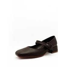 Gdt Ayakkabı Acı Kahve Renk Rugan Kalın Topuk  Bantlı 36-37-38-39-40 Numara Kadın Babet Ayakkabı