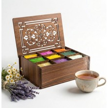 Diken Store 9 Bölmeli Ahşap Bitki Çayı Organizeri - Çay Kahve Bitki Çayı Kutusu