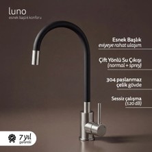 Deante LUNO Mutfak Bataryası – Esnek Uçlu, Çift Akışlı, Sessiz Akış, Siyah-Çelik