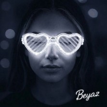 Nexgen Beyaz LED Işıklı Kalp Gözlük – 3 Modlu Parti & Glow Gözlüğü