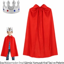SHC4200 Eva Malzemeden Gümüş Yumuşak Kral Tacı Kırmızı Pelerin Seti