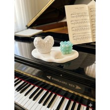 Doğal Modern Dekoratif Set | Kalp Figürlü Saksı, Bubble Mum ve Sunum Tepsisi