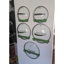 Geniş Hazneli Tencere Kapağı Askı Aparatı - 5'li Set Dolap Içi Yer Kazandıran Mutfak Düzenleyici (Yeşil)