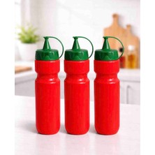 Herevin 3'lü Sıkma Sos Şişesi 660 ml Plastik Sosluk Seti Akıtmaz Kapaklı Ketçap Mayonez Sos Şişesi