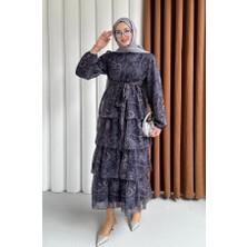 Molly Nelly Kadın Kat Etnik Desen Baskılı Astarlı Uzun Elbise