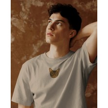 Muhtar Store Erkek Tekir Kedi Baskılı Oversize Tişört – Minimal Tabby Cat Tasarım