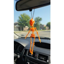 Asi 3D Tasarım 2'li Set: Hareketli Turuncu Iskelet Dikiz Aynası Aksesuarı ve Anahtarlık (15 Cm)