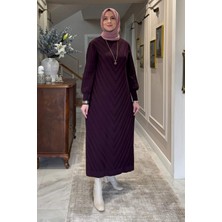 Rabia Şamlı Yağmur Triko Elbise Mürdüm