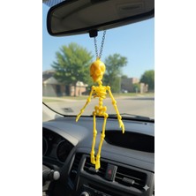 2'li Set: Hareketli Sarı Iskelet Dikiz Aynası Aksesuarı ve Anahtarlık (15 Cm)