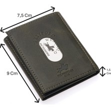 Westpolo Hakiki Eskitme Deri Kağıt Para ve Kart Bölmeli Unisex Cüzdanı - Haki