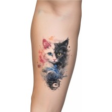 Tattoo Gerçekçi Renkli Kedi Minimal Model Geçici Kol Bacak Geçici Sticker Yapıştırma Dövme