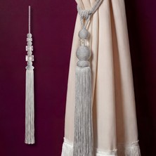 Mefaks Tekstil Akrilik Küplü Kordon Sarım Braçol Set Açık Gri (2 Braçol + 1 Sarkıt)