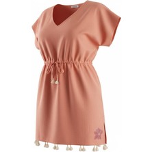 Zelice Tasarım Keten Kumaş Kiremit Yazlık Elbise/ Plaj Elbisesi