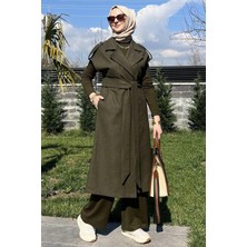 Rabia Şamlı Haki Apoletli Yelek Tekstil Malzeme ile Şık ve Rahat Tasarım