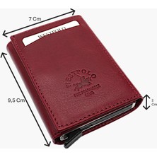 Westpolo Hakiki Deri Kağıt Para Bölmeli Unisex Mekanizmalı Cüzdan - Bordo