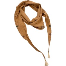 Zelice Tasarım Müslin Püsküllü Bej Fular