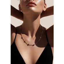 Doğal Yakut ve Hematit Taşlı Mat Altın Kaplama Pirinç Tasarım Kolye