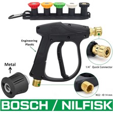 Jo Moyner Nilfisk Uyumlu Araç Yıkama Tabancası 5li Nozzle Set ve Kemer Klipsli ile Birlikte Kısa Tetik Tabancası