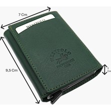 Westpolo Hakiki Deri Kağıt Para Bölmeli Unisex Mekanizmalı Cüzdan - Zümrüt Yeşili