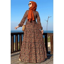 Rabia Şamlı Güzide Yaprak Desenli Elbise
