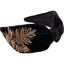 Zelice Tasarım Frunze Model Siyah Kadife Taç