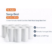Marmara Qumasch Sargı Bezi 10 cm x 10 M 10 Adet Pamuklu Hidrofil Gazlı Bez Tekli Rulo Sargı Bezi Seti